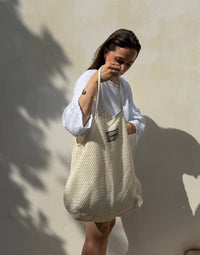 Häkel Strandtasche – Beutelform, 100% Baumwolle, Beige