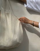 Häkel Strandtasche – Beutelform, 100% Baumwolle, Beige - Switch-Fashion