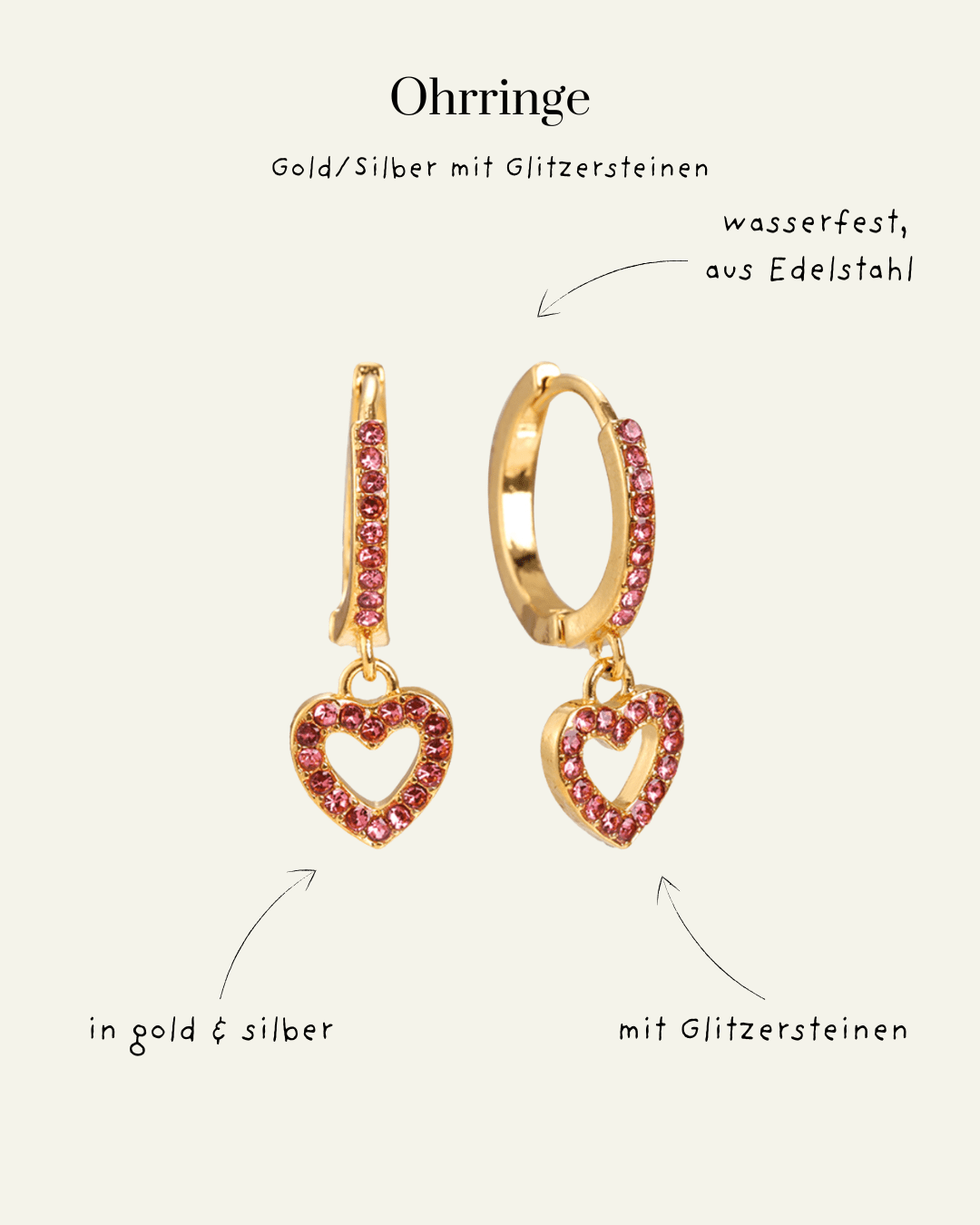 Hollow Diamond Heart Edelstahl Ohrringe – Bold Love &amp; Sparkle - Switch - Fashion