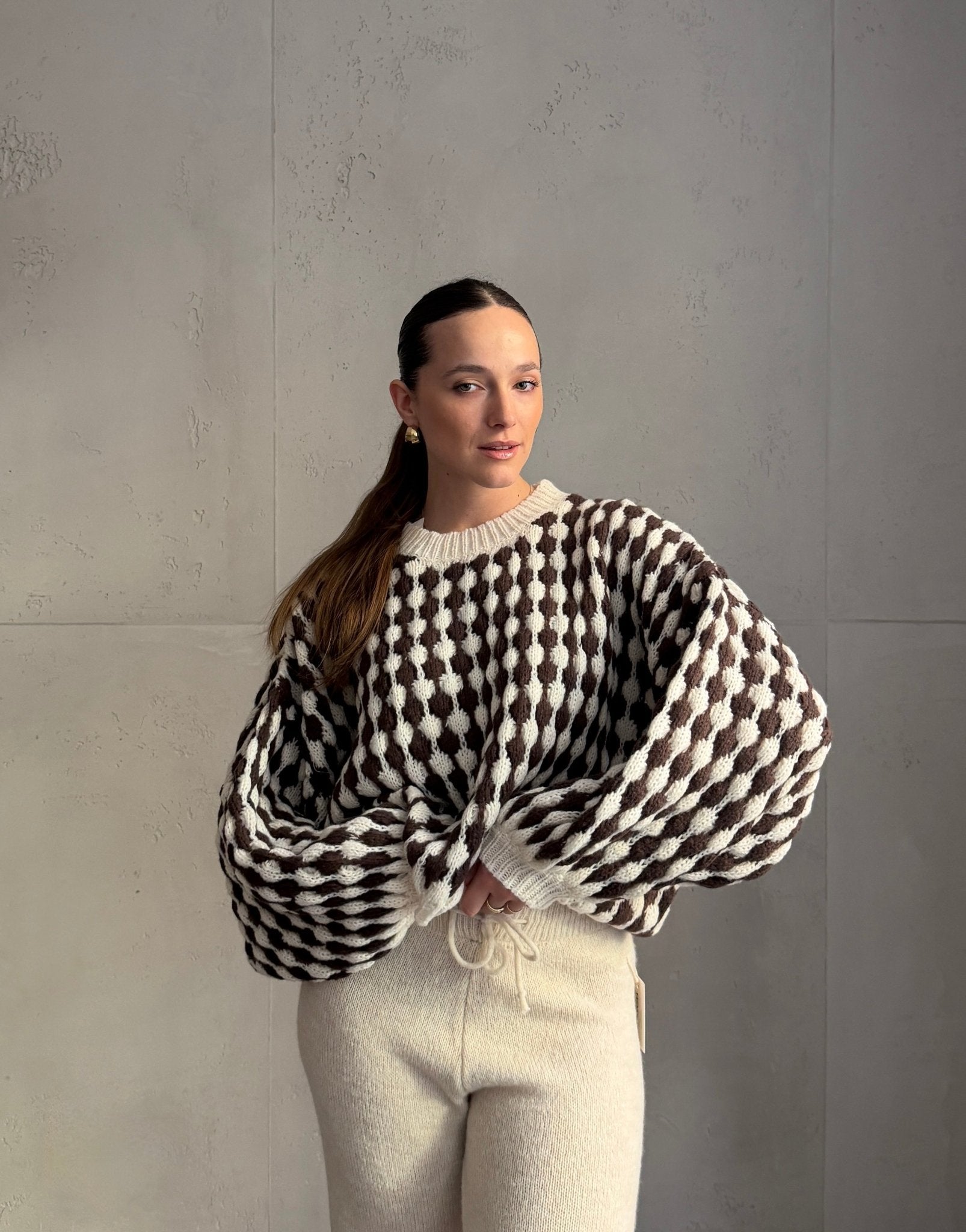 Houndstooth Pullover – Oversize Fit mit weitem Arm - Switch - Fashion