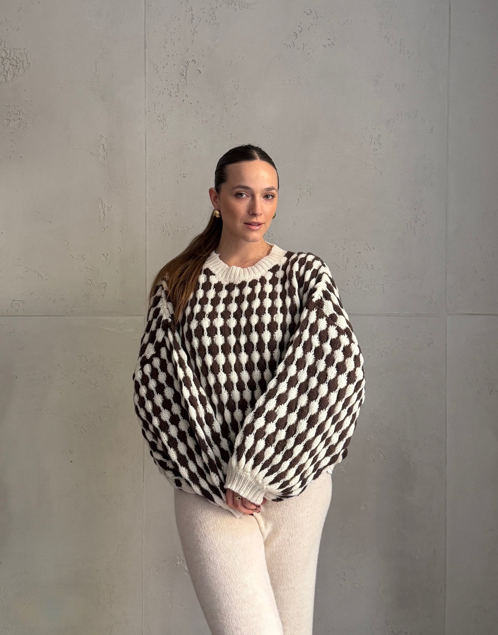 Houndstooth Pullover – Oversize Fit mit weitem Arm - Switch - Fashion
