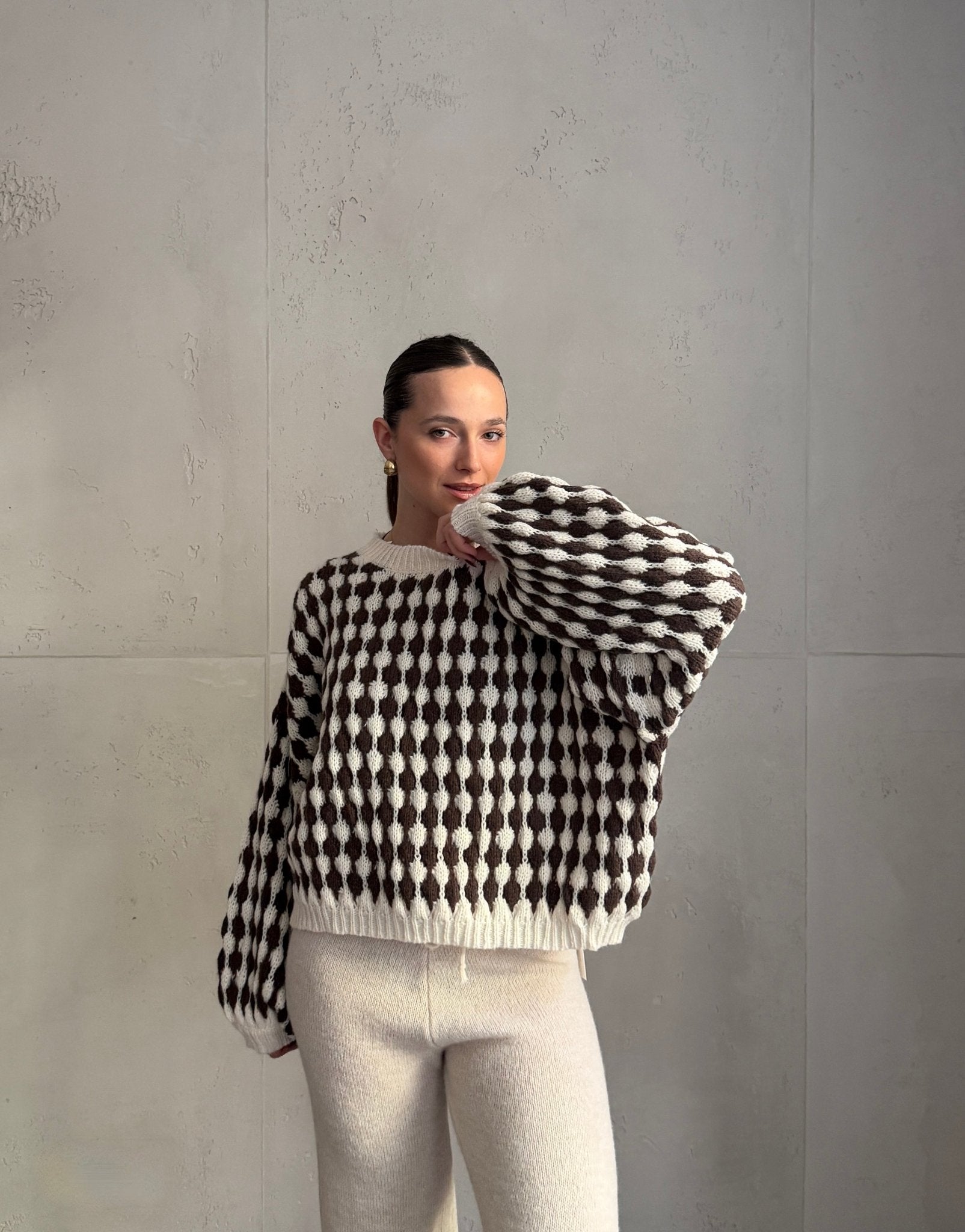 Houndstooth Pullover – Oversize Fit mit weitem Arm - Switch - Fashion