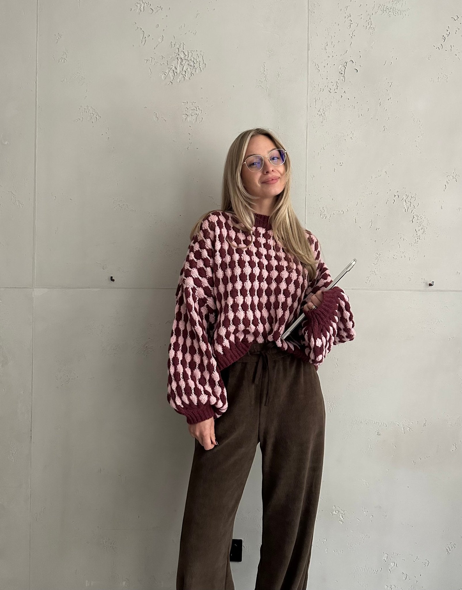 Houndstooth Pullover – Oversize Fit mit weitem Arm - Switch - Fashion