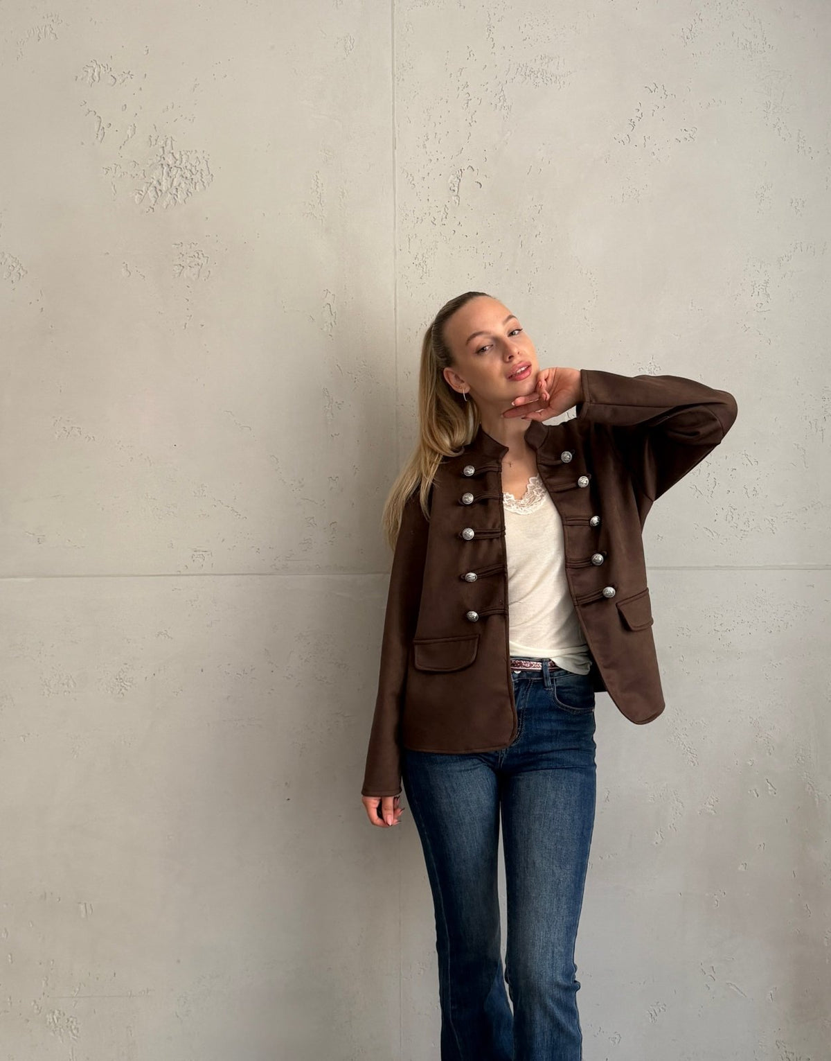 Jacke im Suede-Look mit Frog-Buttons - Switch-Fashion