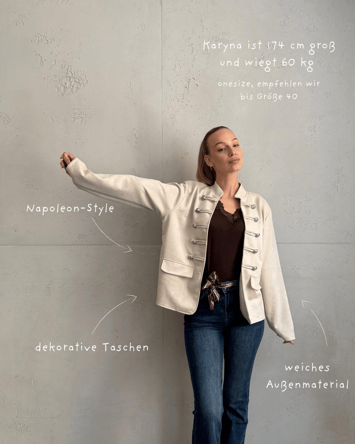 Jacke im Suede-Look mit Frog-Buttons - Switch-Fashion