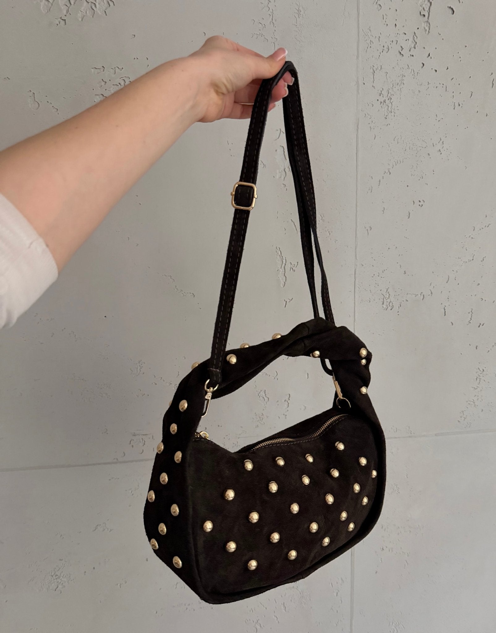 Kleine Leder - Handtasche mit Nieten – Burgundy / Braun - Switch - Fashion