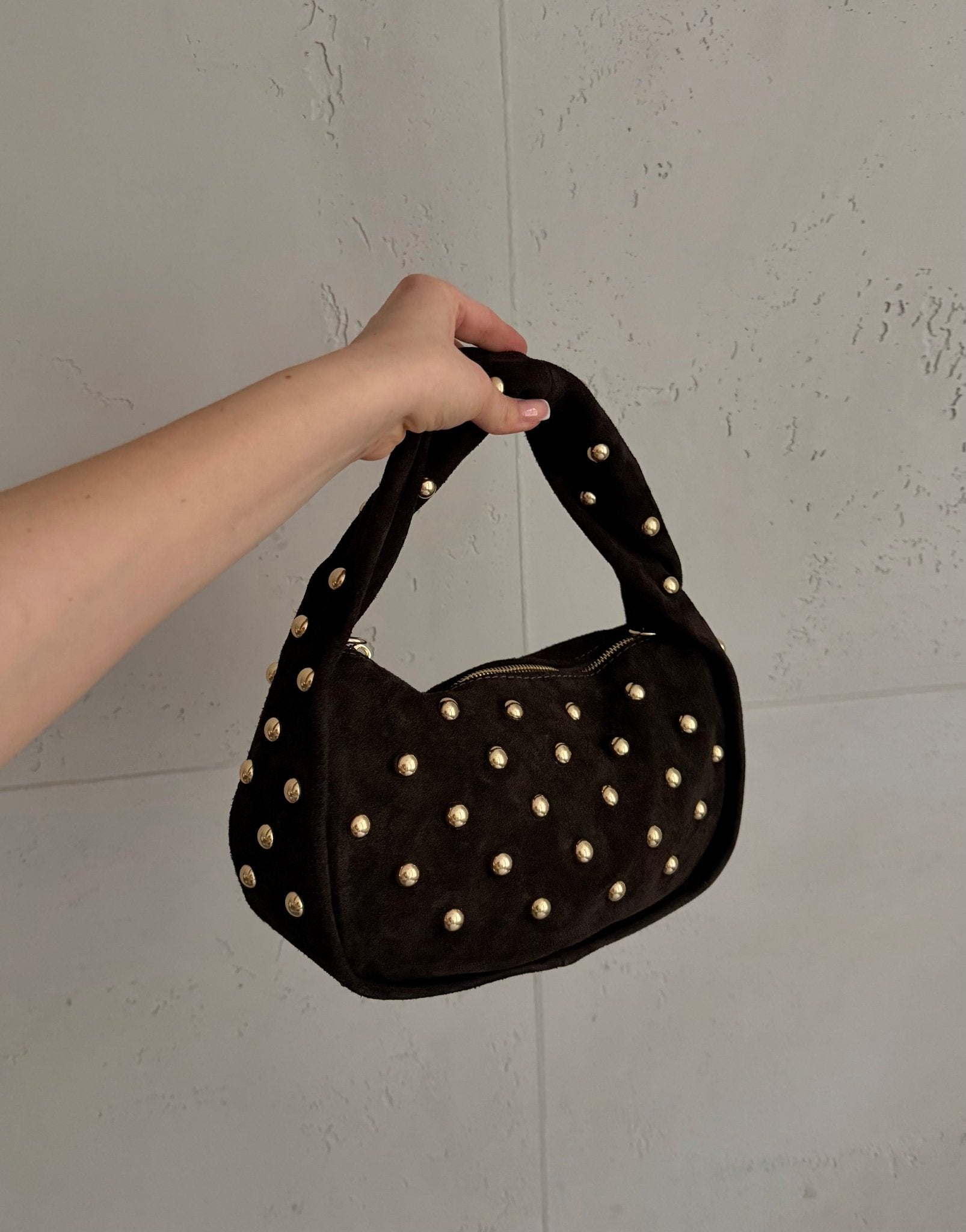 Kleine Leder - Handtasche mit Nieten – Burgundy / Braun - Switch - Fashion