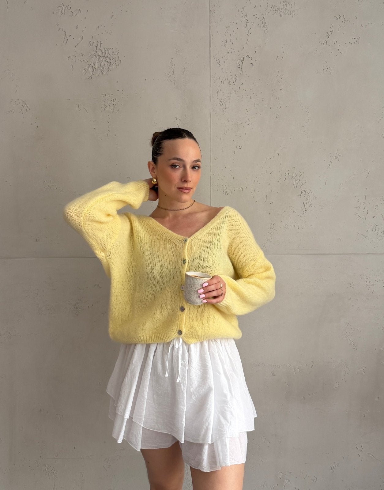 Kurze Mohair Strickjacke mit V - Ausschhnitt - Switch - Fashion