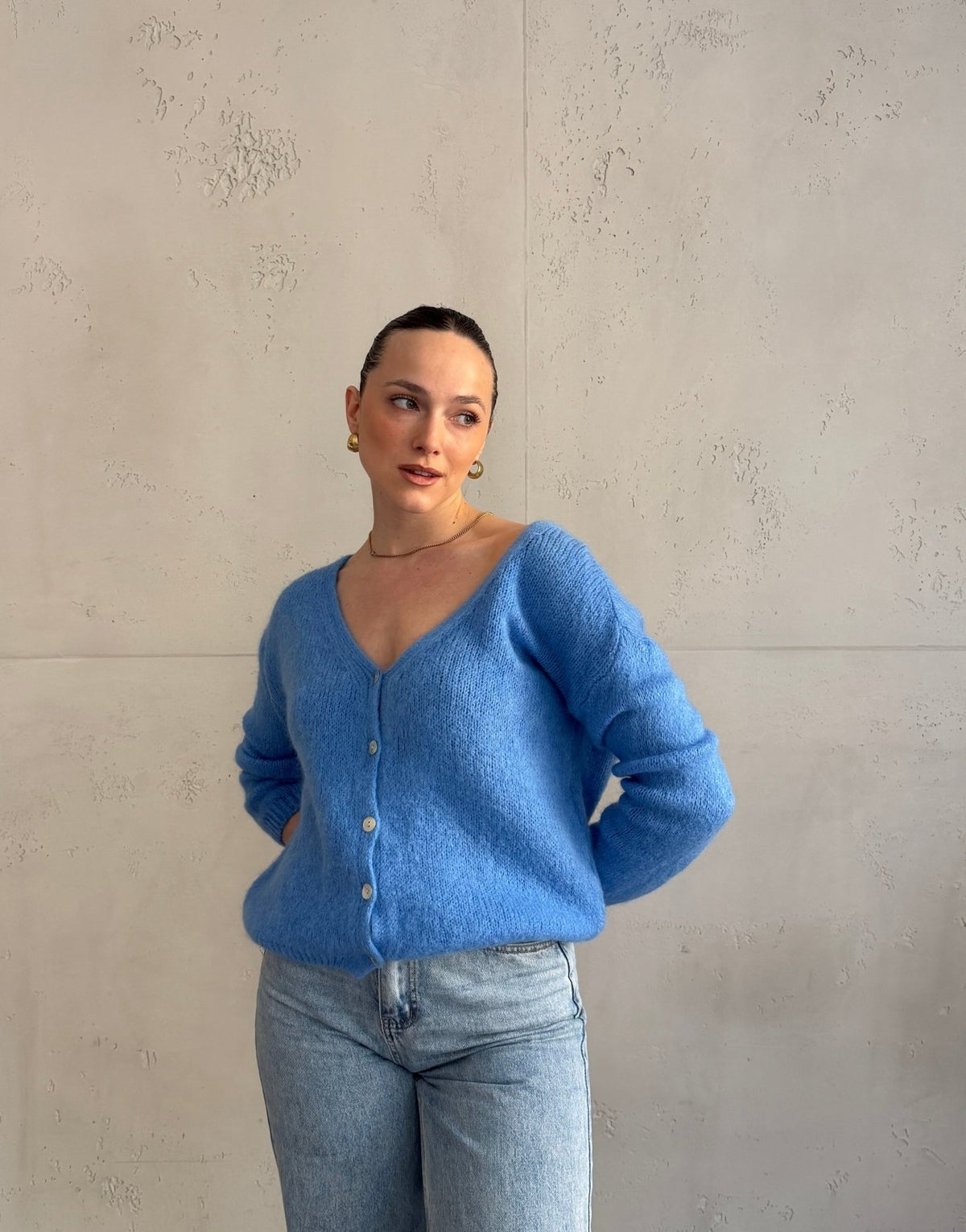 Kurze Mohair Strickjacke mit V - Ausschhnitt - Switch - Fashion