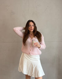Kurze Mohair Strickjacke mit V-Ausschhnitt