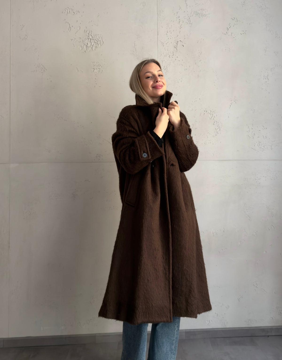 Langer Oversized Wintermantel in Wolloptik - Switch - Fashion