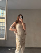 Langes asymmetrisches Spaghetti - Top mit Spitze - Switch - Fashion