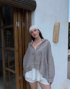 Leinen Bluse – Transparent, durchgeknöpft, leicht oversized - Switch-Fashion