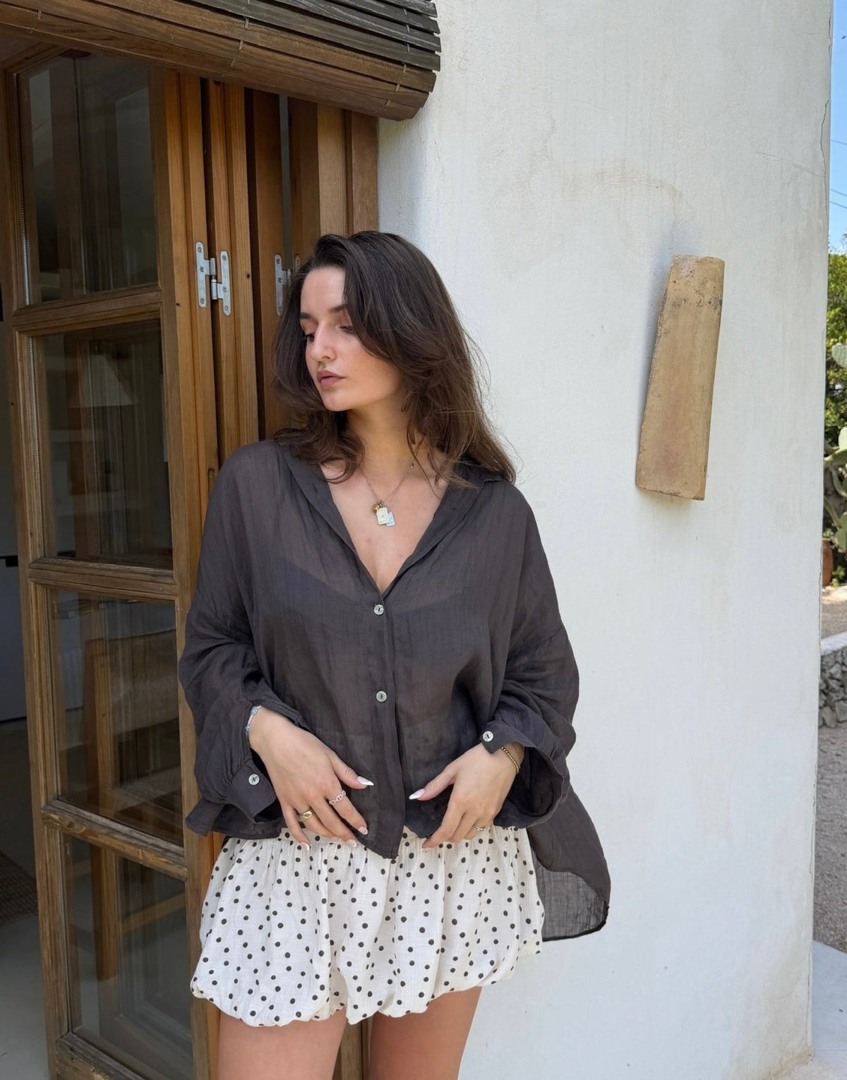 Leinen Bluse – Transparent, durchgeknöpft, leicht oversized - Switch-Fashion
