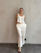 Leinen Hose mit Stickerei - Switch - Fashion