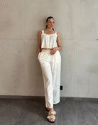 Leinen Hose mit Stickerei - Switch - Fashion