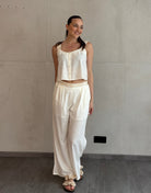 Leinen Hose mit Stickerei - Switch - Fashion