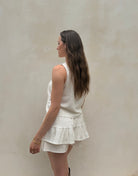 Leinen Look Mini Skort – Kordelzug, Beige, Teil des Sets - Switch-Fashion