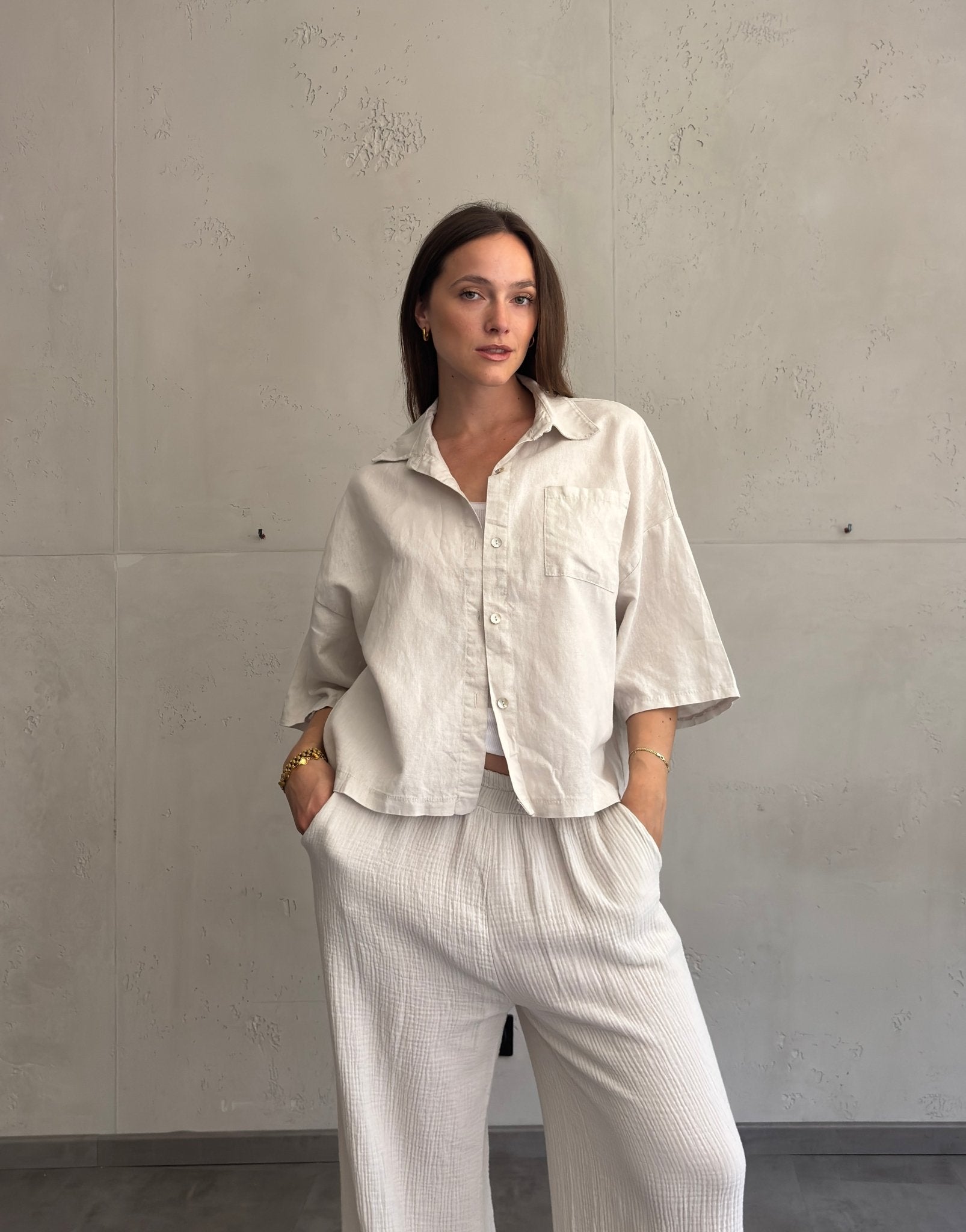 Leinenbluse mit Kurzarm & Brusttasche - Switch - Fashion