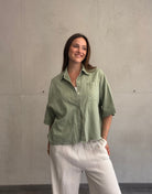 Leinenbluse mit Kurzarm & Brusttasche - Switch - Fashion