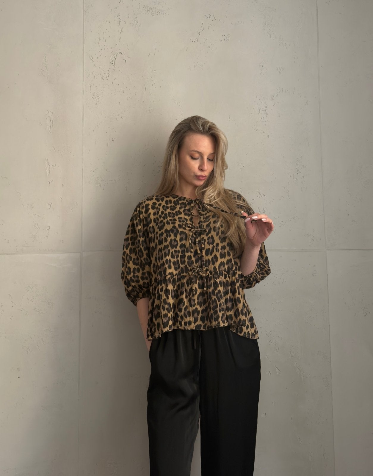 Leo Musselin - Bluse zum Binden – 3/4 - Arm, Rundhals - Switch - Fashion