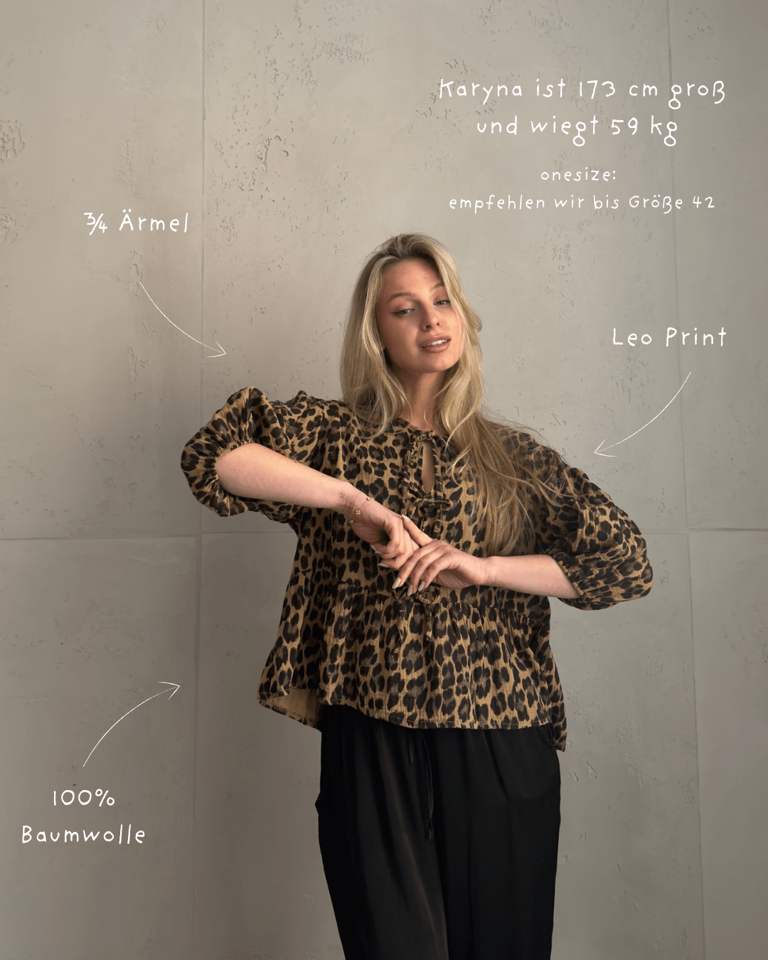 Leo Musselin - Bluse zum Binden – 3/4 - Arm, Rundhals - Switch - Fashion