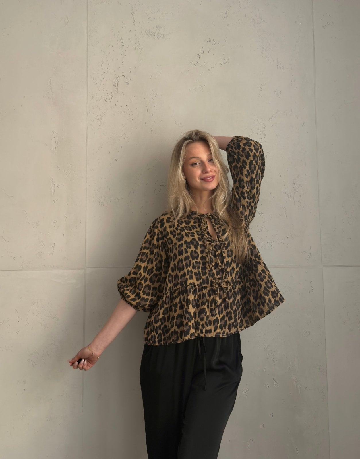 Leo Musselin - Bluse zum Binden – 3/4 - Arm, Rundhals - Switch - Fashion