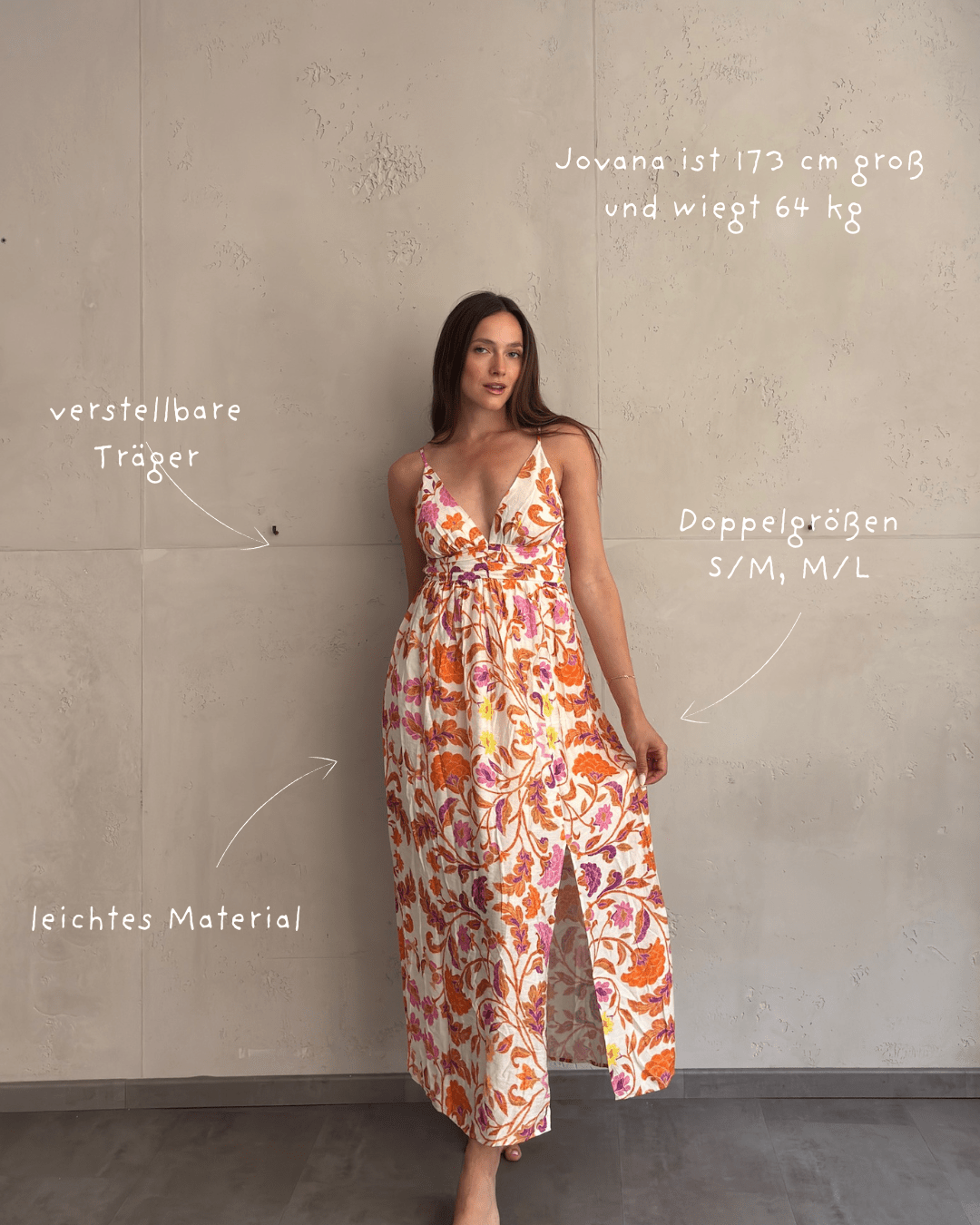 Maxi Flowerprint Kleid mit Schlitz & verstellbaren Spaghettiträgern