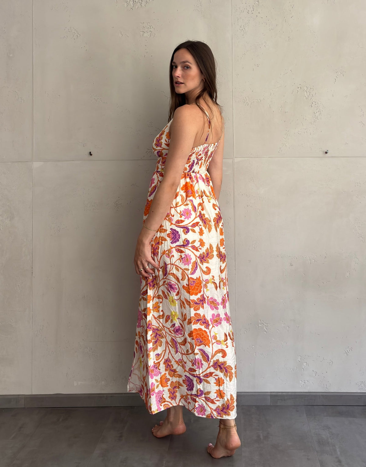 Maxi Flowerprint Kleid mit Schlitz & verstellbaren Spaghettiträgern