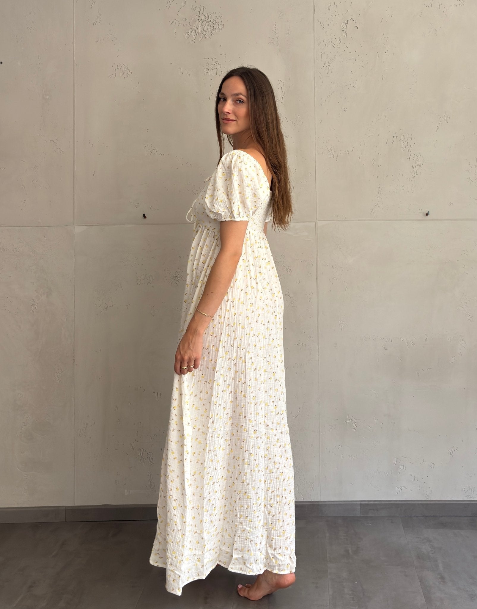 Maxi Musselin Kleid mit Flower - Print - Switch - Fashion