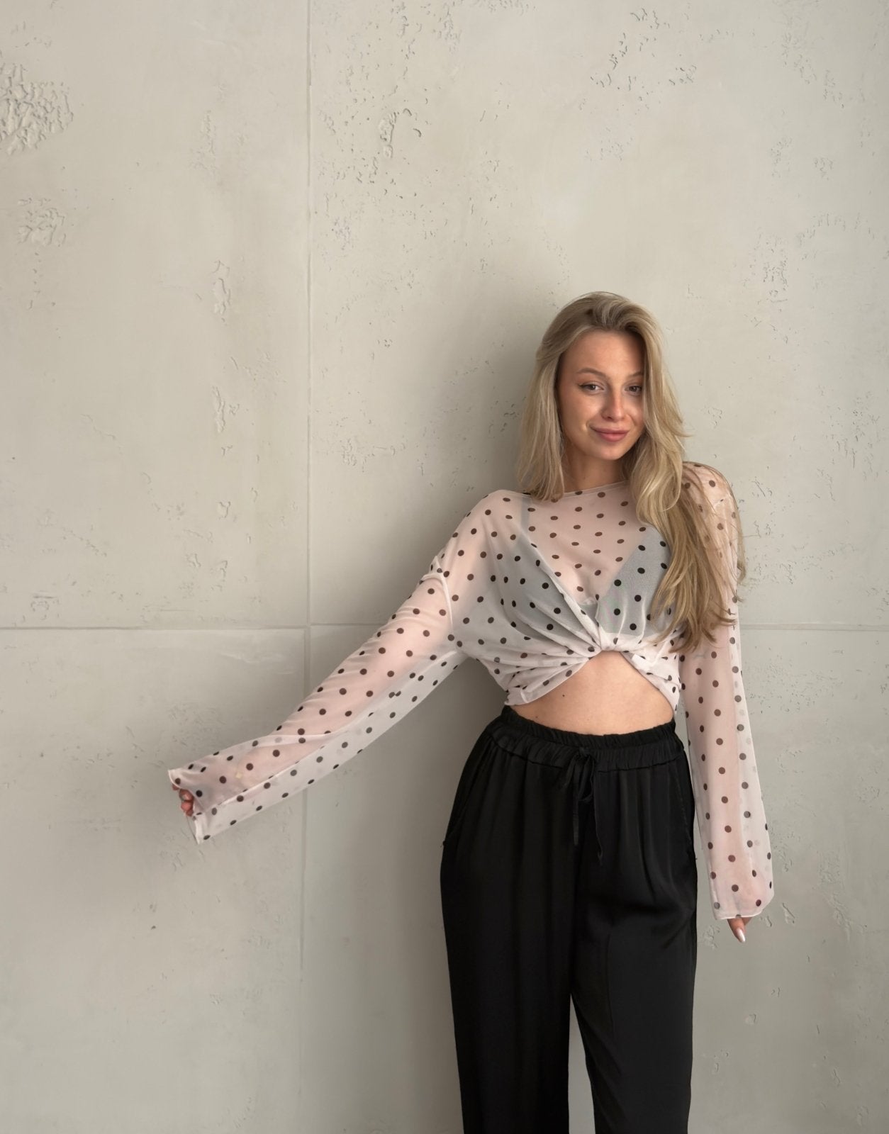 Mesh - Langarmshirt mit Polka Dots - Switch - Fashion