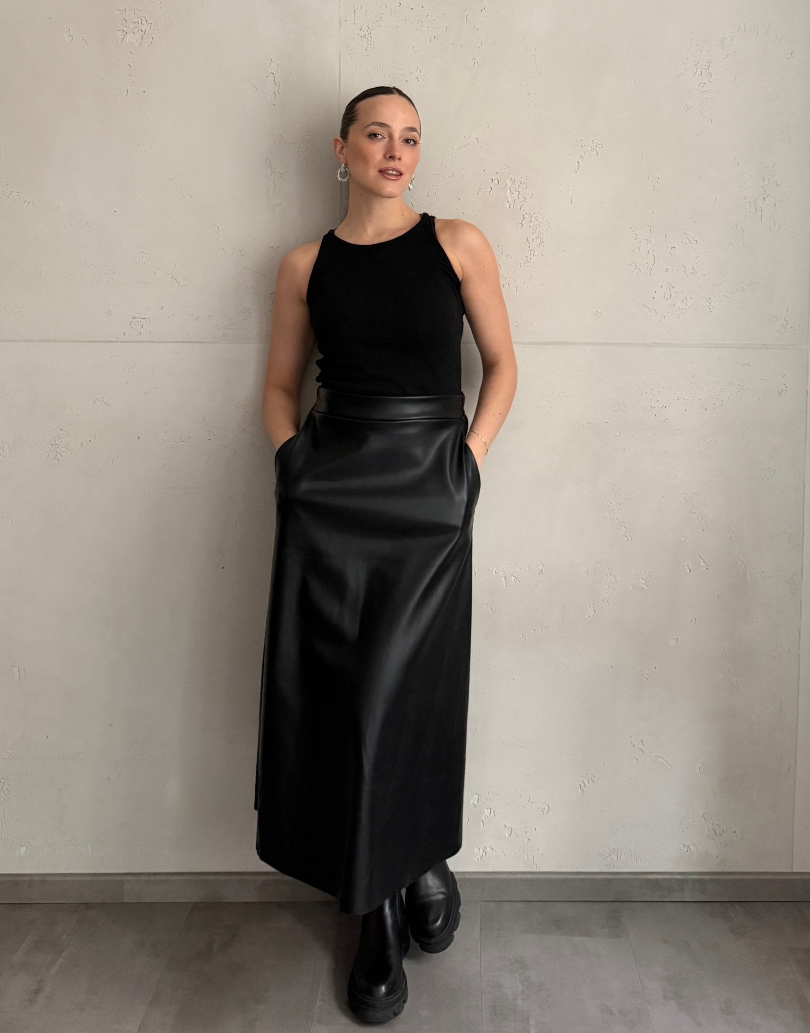 Midi Lederrock in Schwarz - Switch - Fashion