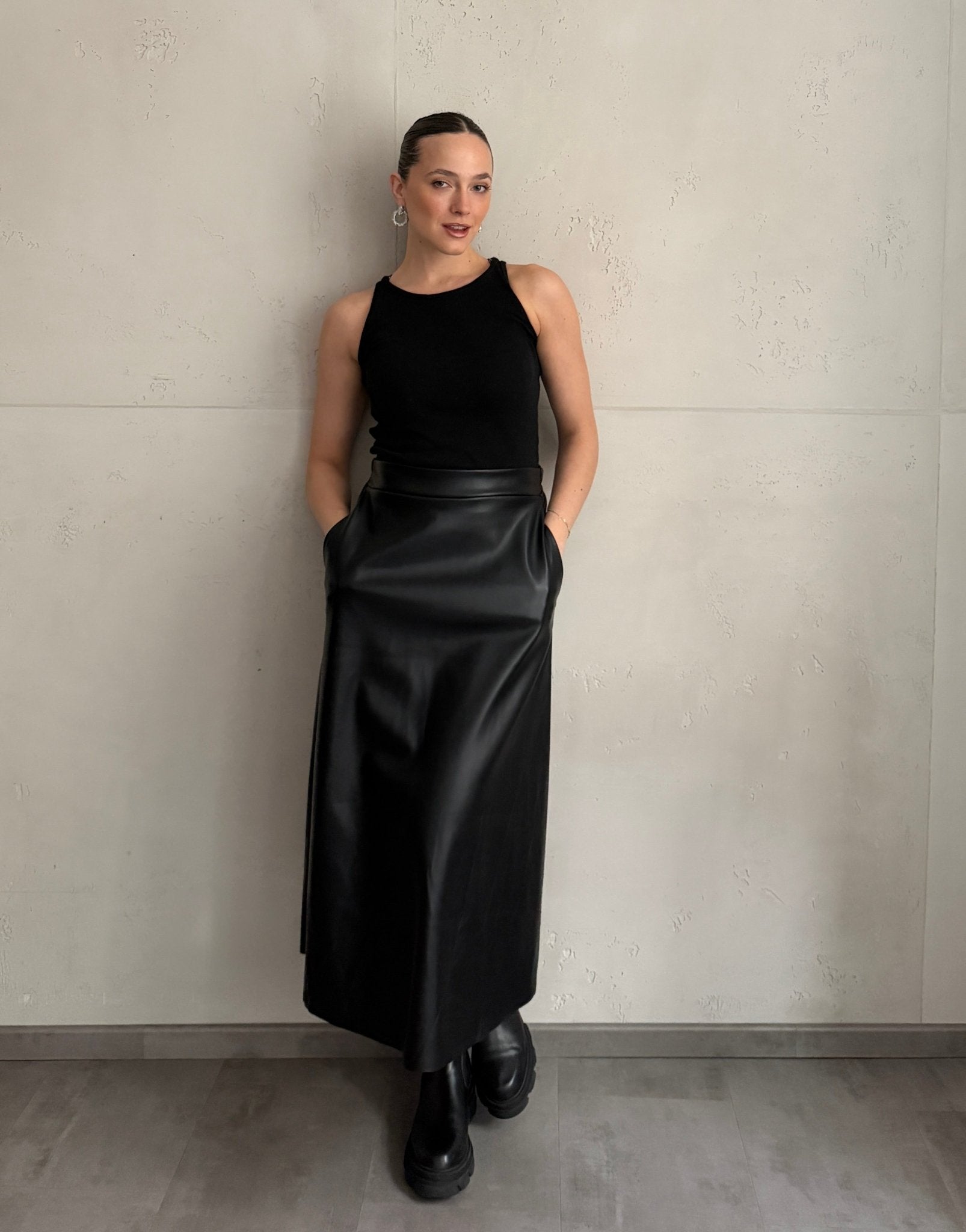 Midi Lederrock in Schwarz - Switch - Fashion