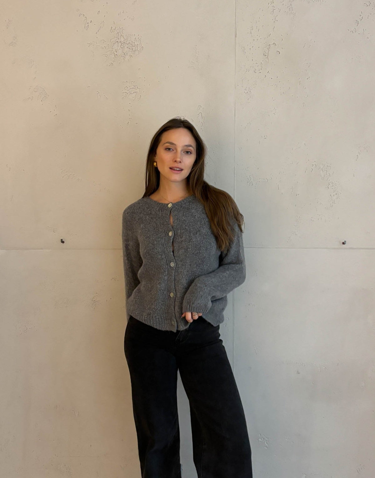 Mohair Strickjacke mit Rundhals