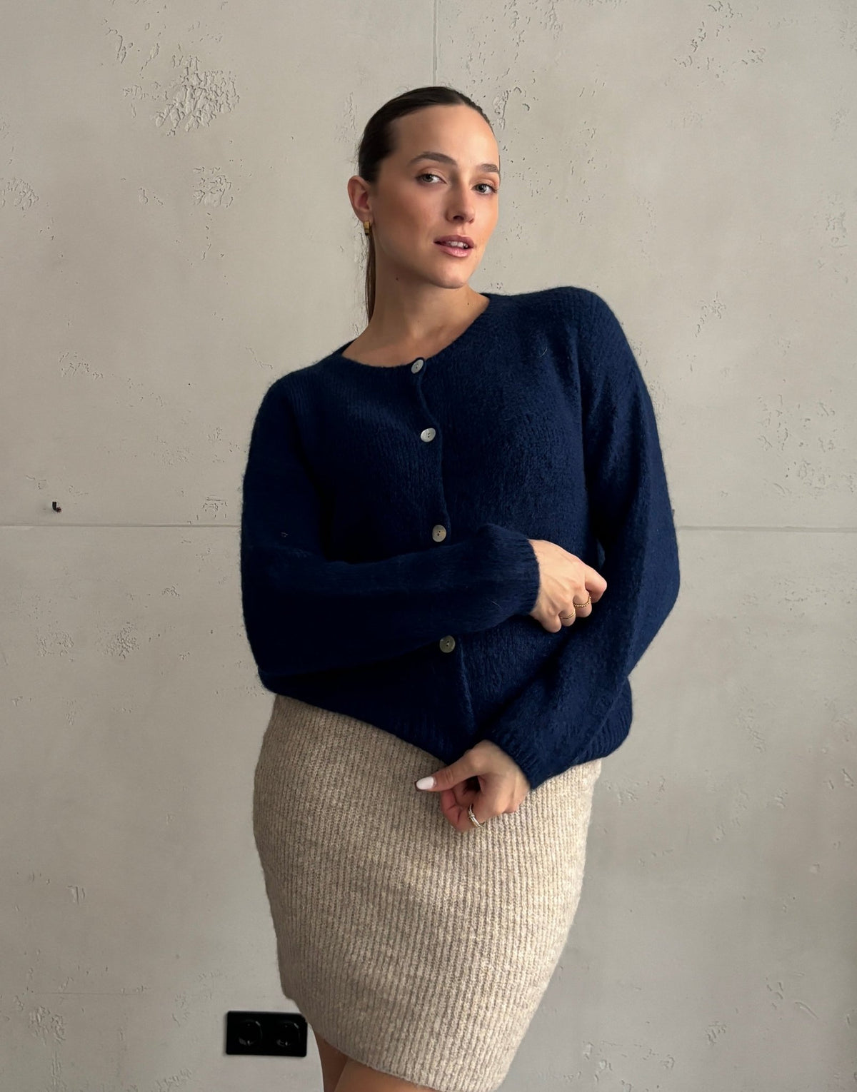 Mohair Strickjacke mit Rundhals