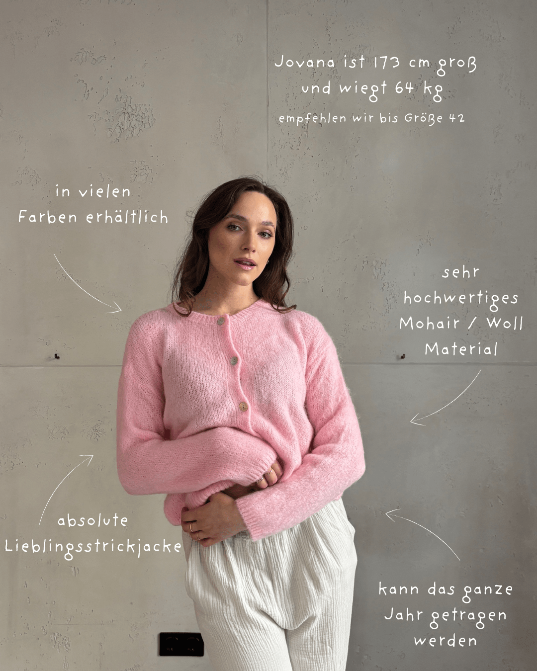 Mohair Strickjacke mit Rundhals