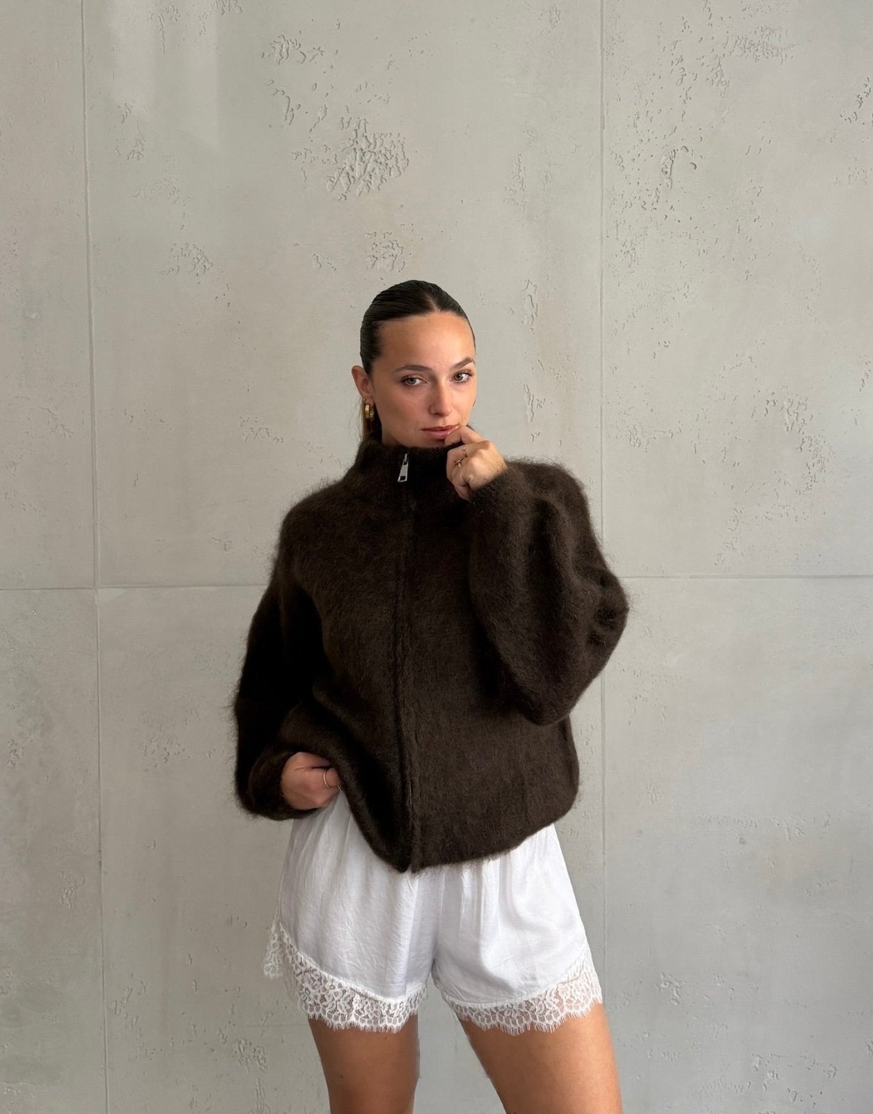 Mohair Zip-Strickjacke 80% mit Stehkragen - Switch-Fashion