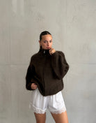 Mohair Zip-Strickjacke 80% mit Stehkragen - Switch-Fashion