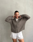 Mohair Zip-Strickjacke 80% mit Stehkragen - Switch-Fashion