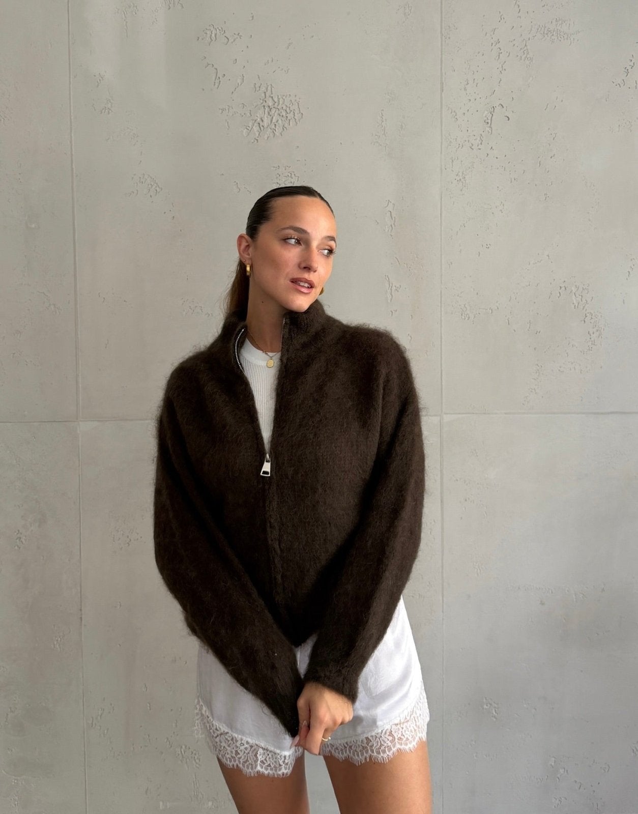 Mohair Zip-Strickjacke 80% mit Stehkragen - Switch-Fashion