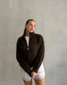 Mohair Zip-Strickjacke 80% mit Stehkragen - Switch-Fashion