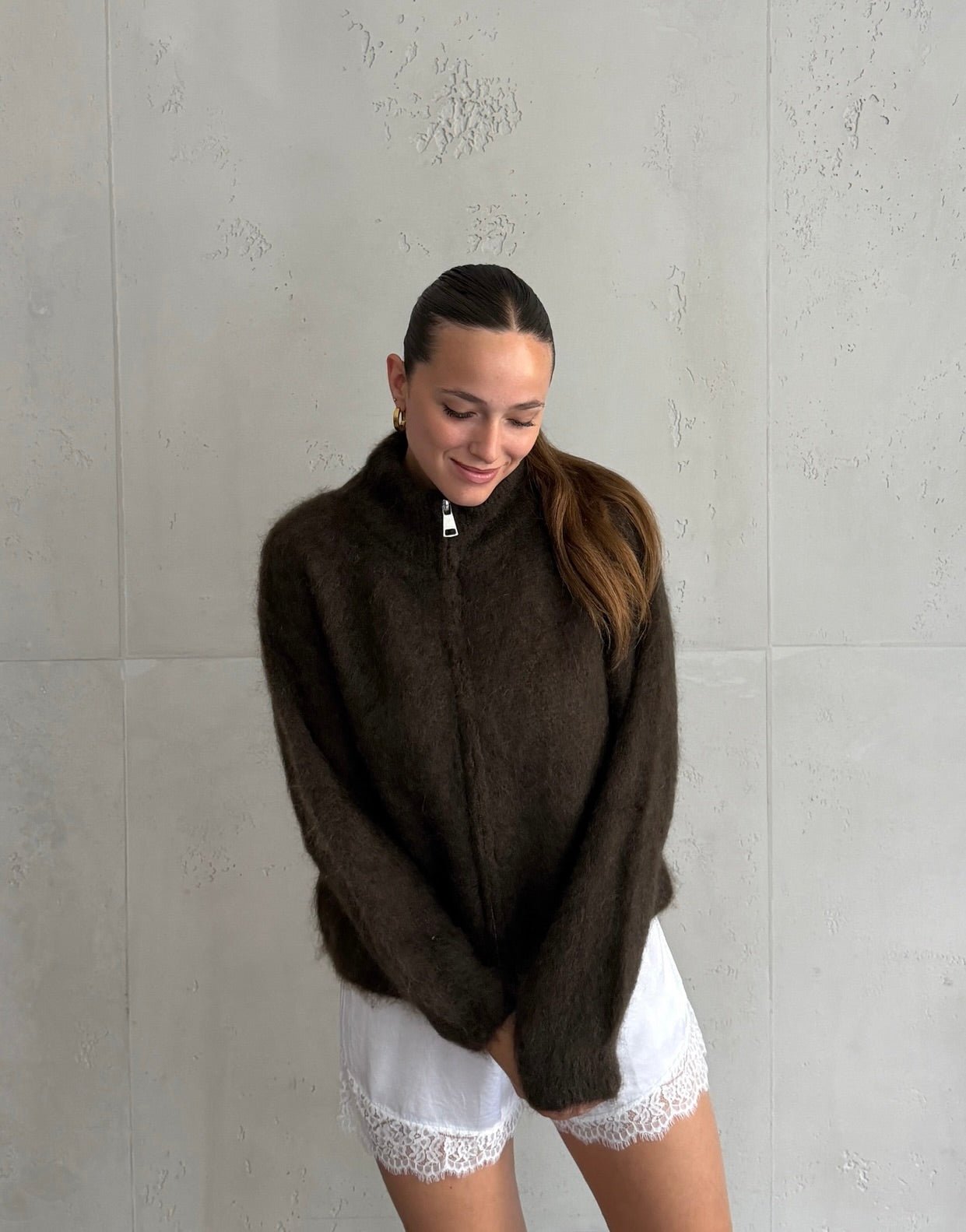 Mohair Zip-Strickjacke 80% mit Stehkragen - Switch-Fashion