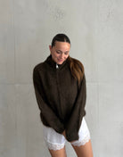 Mohair Zip-Strickjacke 80% mit Stehkragen - Switch-Fashion