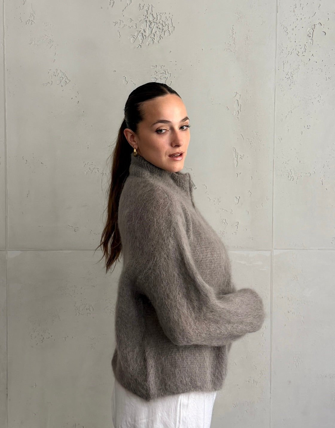 Mohair Zip-Strickjacke 80% mit Stehkragen - Switch-Fashion