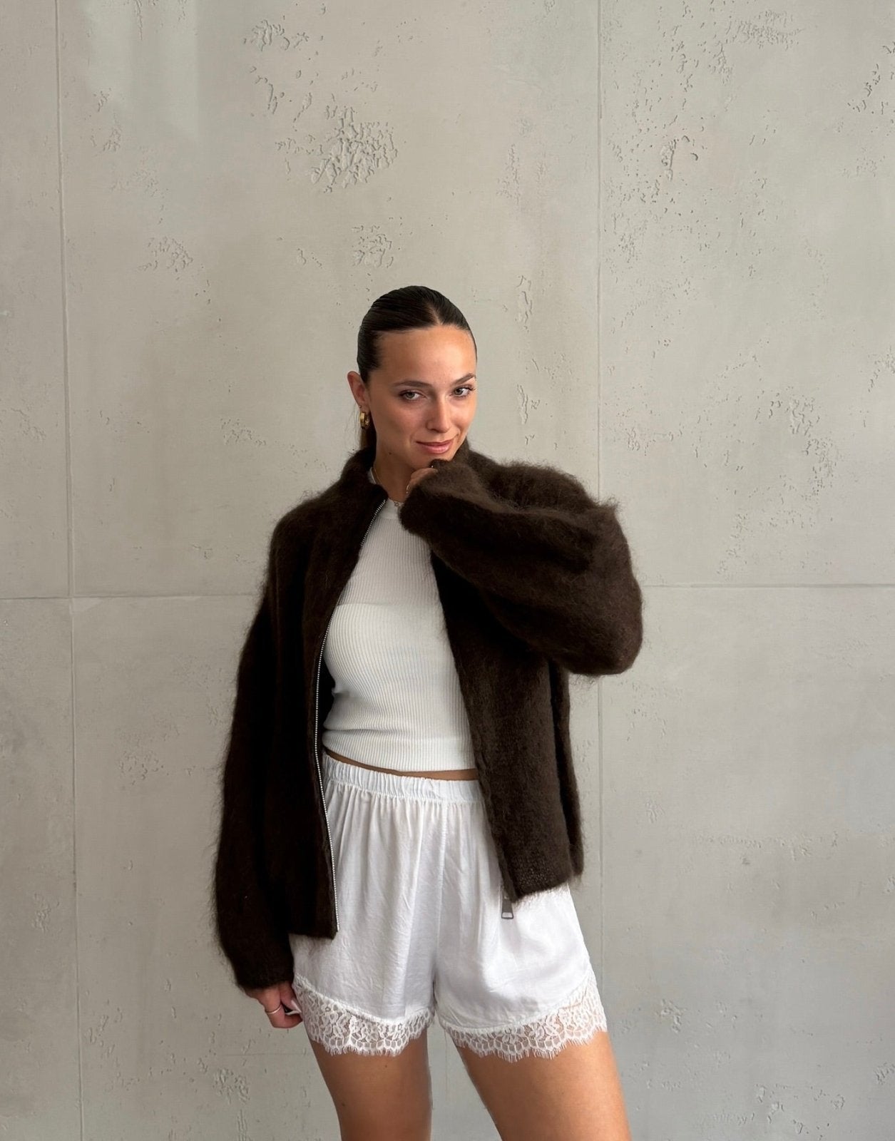 Mohair Zip-Strickjacke 80% mit Stehkragen - Switch-Fashion