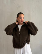 Mohair Zip-Strickjacke 80% mit Stehkragen - Switch-Fashion