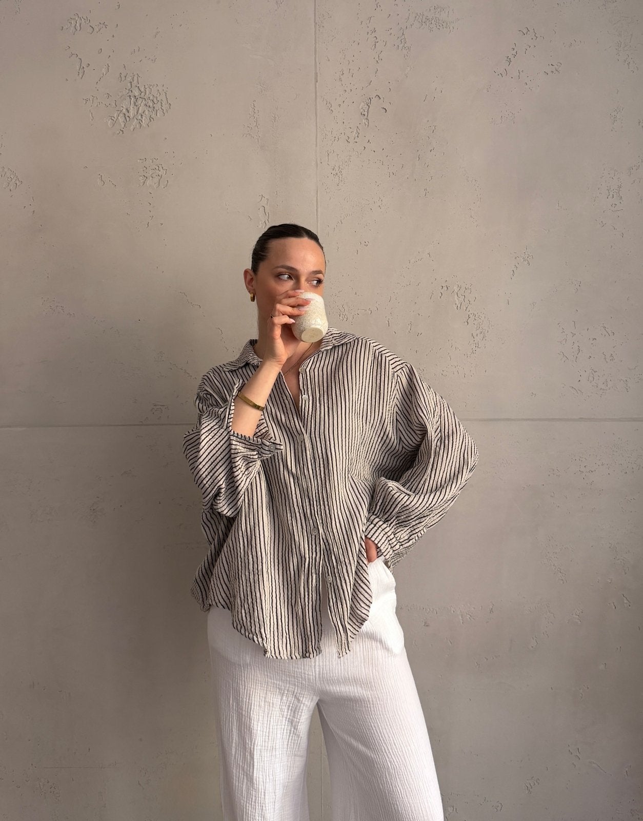 Musselin - Bluse mit Längs - Streifen - Switch - Fashion