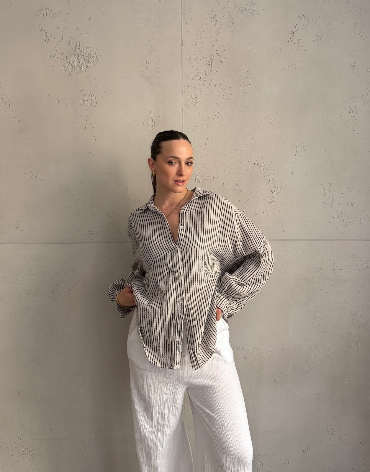 Musselin - Bluse mit Längs - Streifen - Switch - Fashion