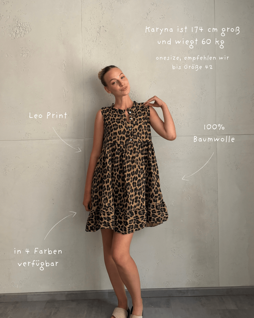 Musselin Leo Minikleid mit Rüschenkragen – Ärmellos - Switch-Fashion