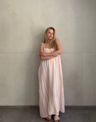 Musselin Maxikleid mit Pastellstreifen & Spaghettiträgern – 100% Baumwolle - Switch - Fashion